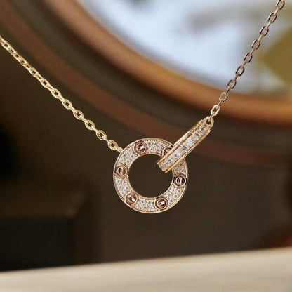 [Clara Jewels]LOVE 7.6MM NECKLACE ROSE GOLD AND SILVER  FULL DIAMOND