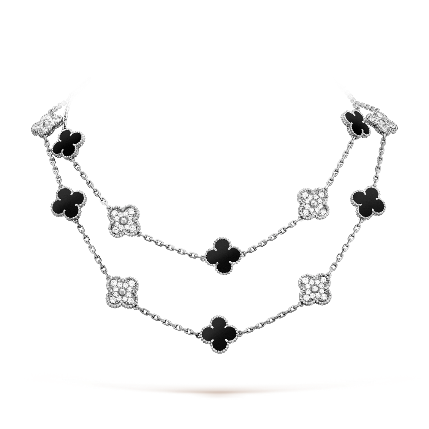 [Clara Jewels]CLOVER 20 MOTIFS ONYX DIAMOND SILVER