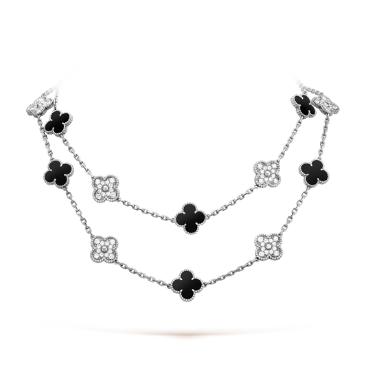 [Clara Jewels]CLOVER 20 MOTIFS ONYX DIAMOND SILVER