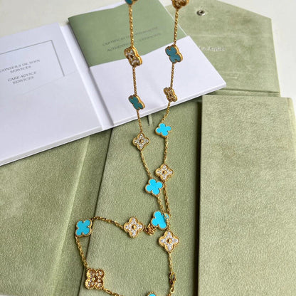 [Clara Jewels]CLOVER 20 MOTIFS TURQUOISE DIAMOND NECKLACE