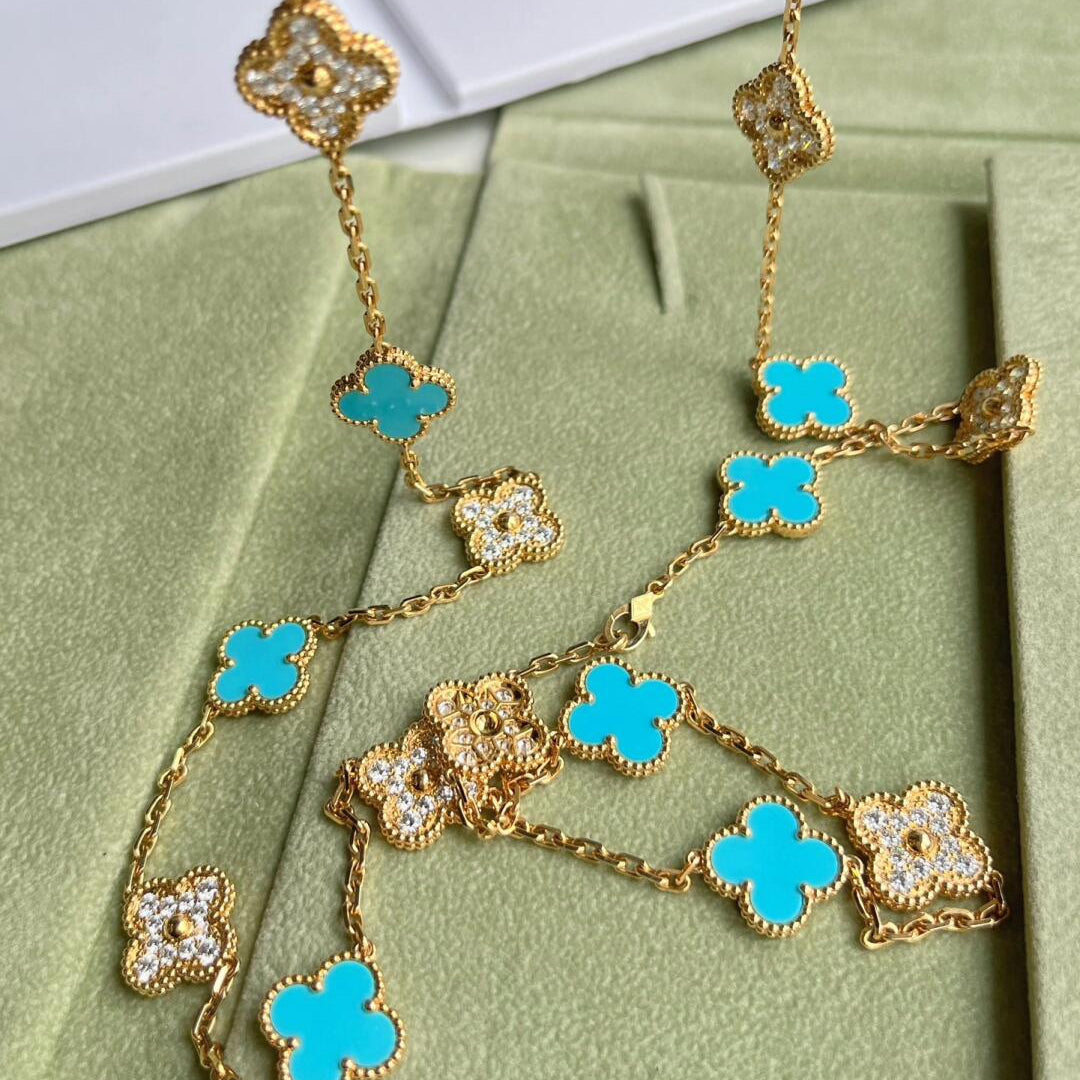 [Clara Jewels]CLOVER 20 MOTIFS TURQUOISE DIAMOND NECKLACE