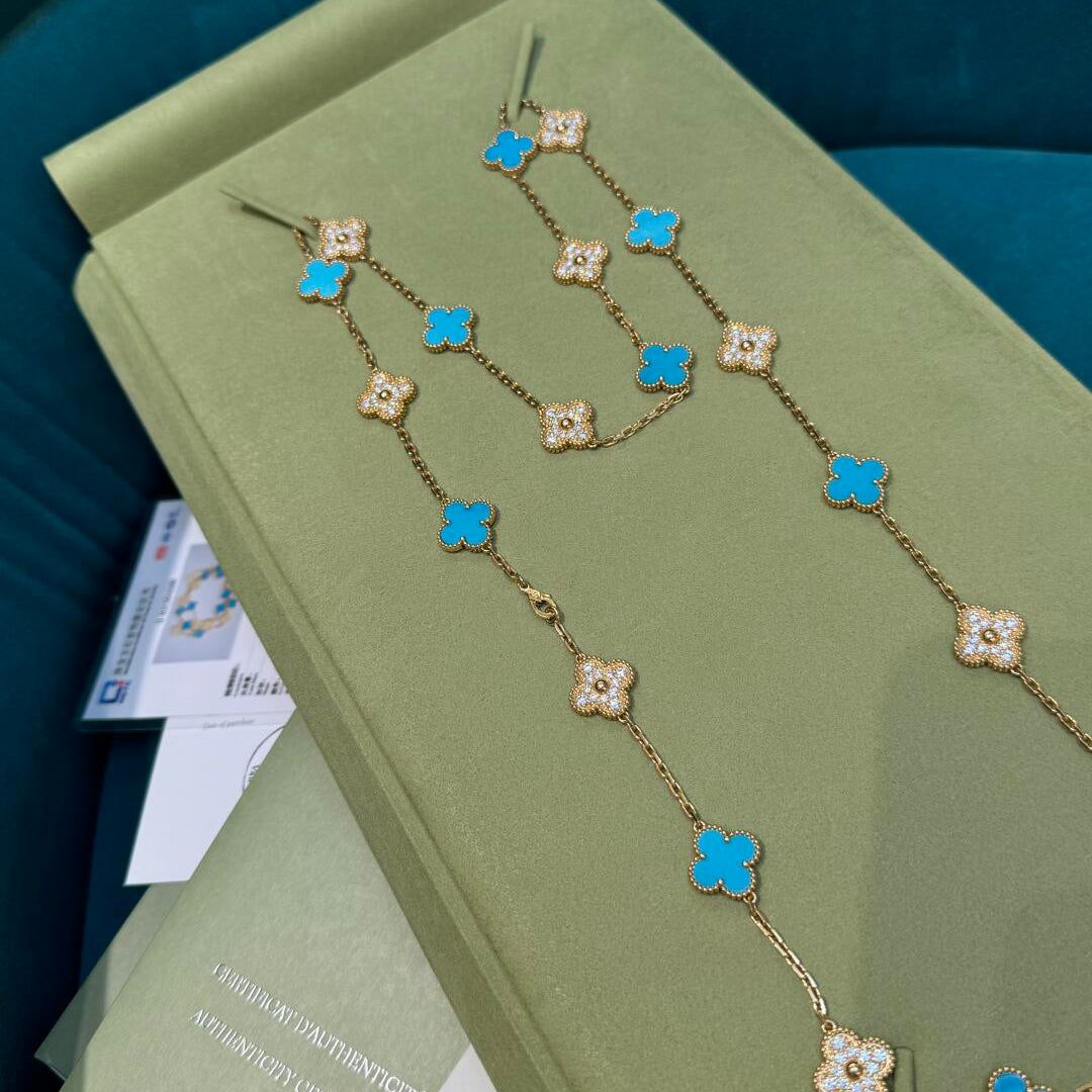 [Clara Jewels]CLOVER 20 MOTIFS TURQUOISE DIAMOND NECKLACE