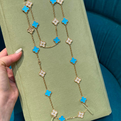 [Clara Jewels]CLOVER 20 MOTIFS TURQUOISE DIAMOND NECKLACE