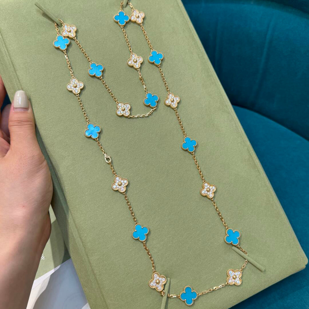 [Clara Jewels]CLOVER 20 MOTIFS TURQUOISE DIAMOND NECKLACE