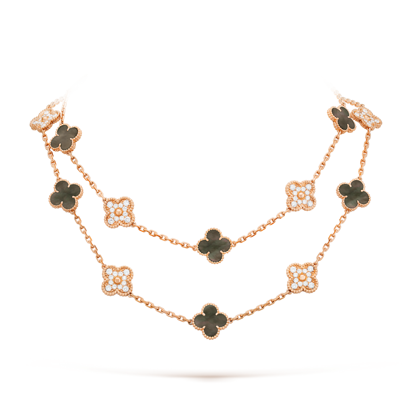 [Clara Jewels]CLOVER 20 MOTIFS DARK MOP DIAMOND  NECKLACE