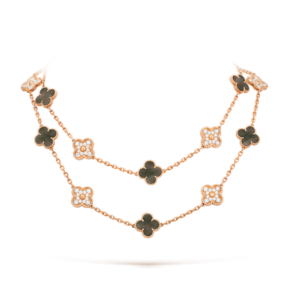 [Clara Jewels]CLOVER 20 MOTIFS DARK MOP DIAMOND  NECKLACE