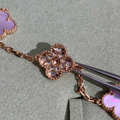 [Clara Jewels]CLOVER 10 MOTIFS DIAMOND PINK MOP NECKLACE
