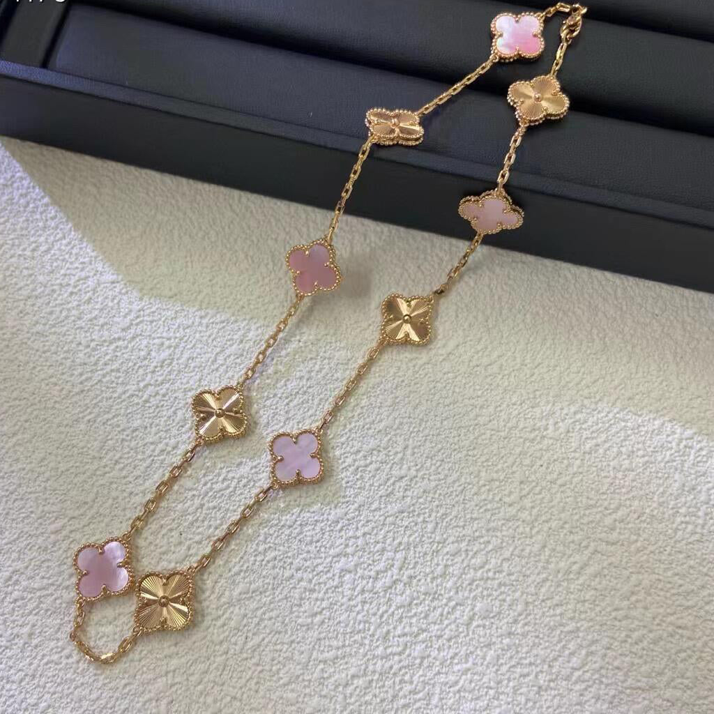 [Clara Jewels]CLOVER 10 MOTIFS  LASER PINK MOP NECKLACE