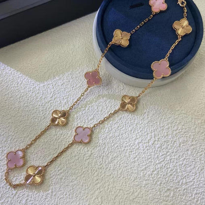 [Clara Jewels]CLOVER 10 MOTIFS  LASER PINK MOP NECKLACE