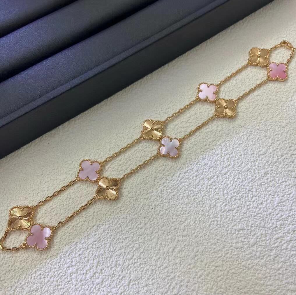 [Clara Jewels]CLOVER 10 MOTIFS  LASER PINK MOP NECKLACE