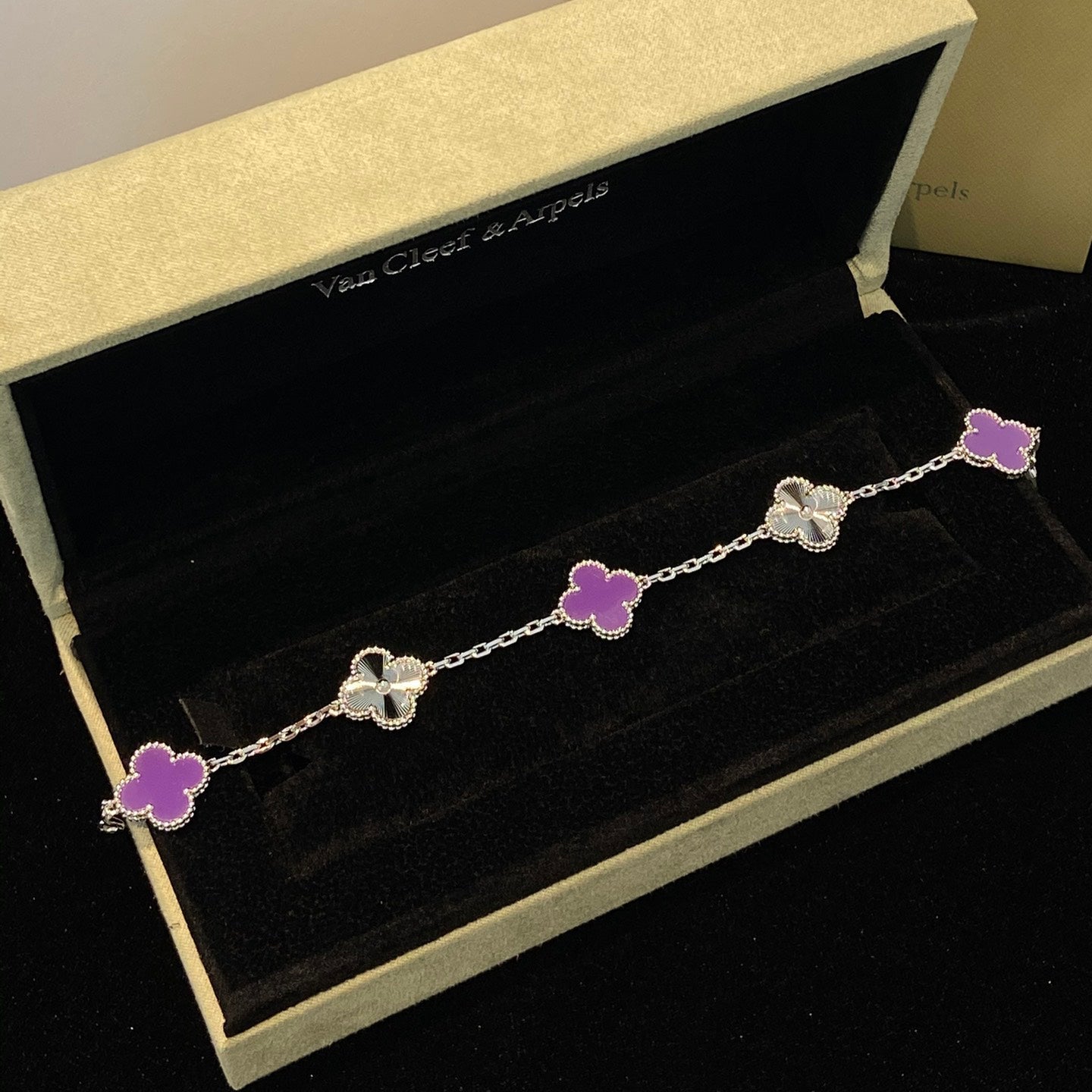 [Clara Jewels]CLOVER  5 MOTIFS  PURPLE VIOLET BRACELET SILVER