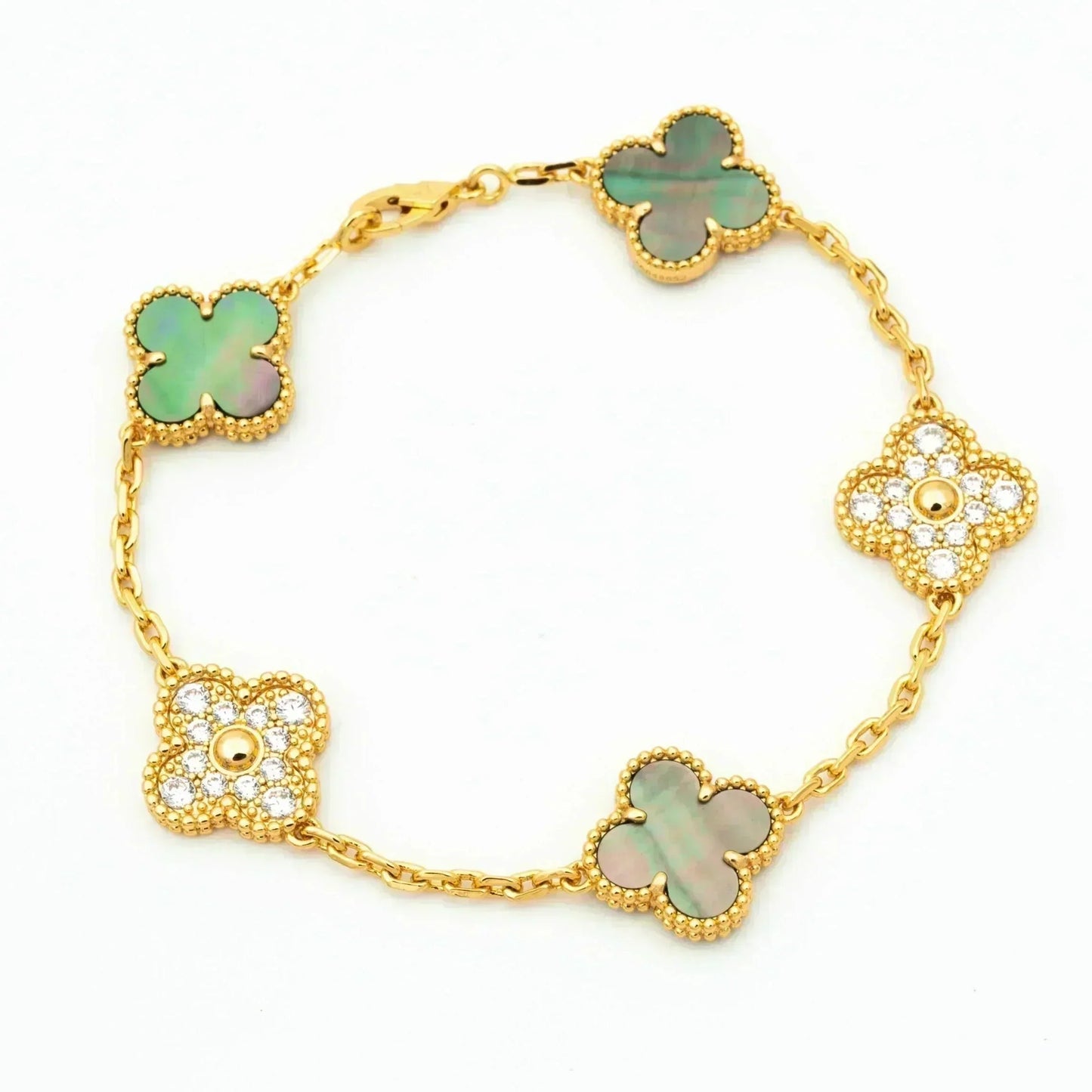 [Clara Jewels] CLOVER 5 MOTIF GRAY MOP BRACELET COLLECTION