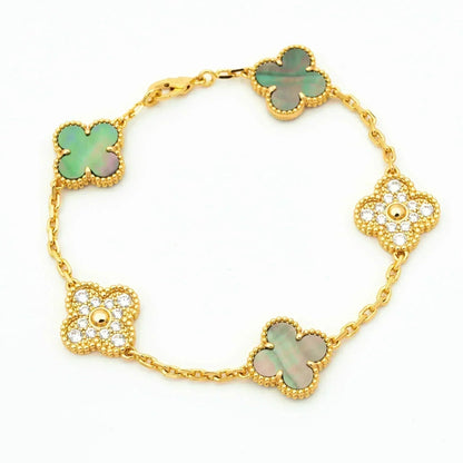 [Clara Jewels] CLOVER 5 MOTIF GRAY MOP BRACELET COLLECTION