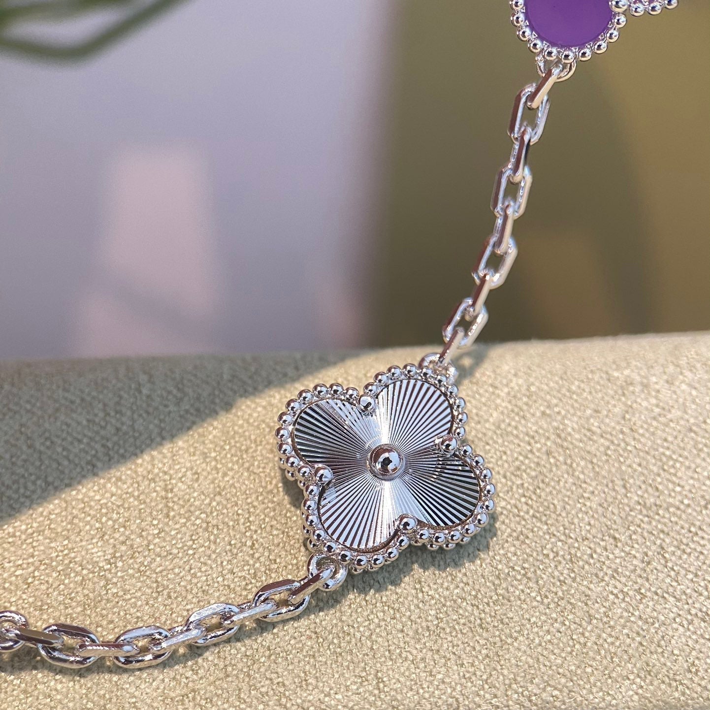 [Clara Jewels]CLOVER  5 MOTIFS  PURPLE VIOLET BRACELET SILVER
