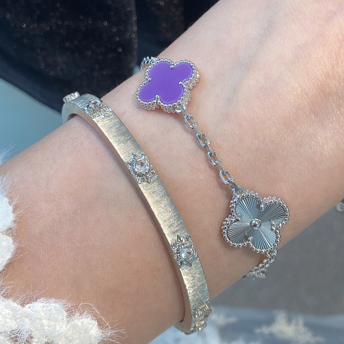 [Clara Jewels]CLOVER  5 MOTIFS  PURPLE VIOLET BRACELET SILVER