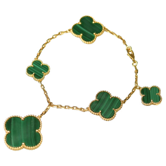 [Clara Jewels]MAGIC CLOVER MALACHITE GOLD BRACELET 5 MOTIFS