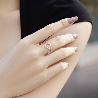 [Clara Jewels]Hollow Design Four-Leaf Clover Flower Shape Ring