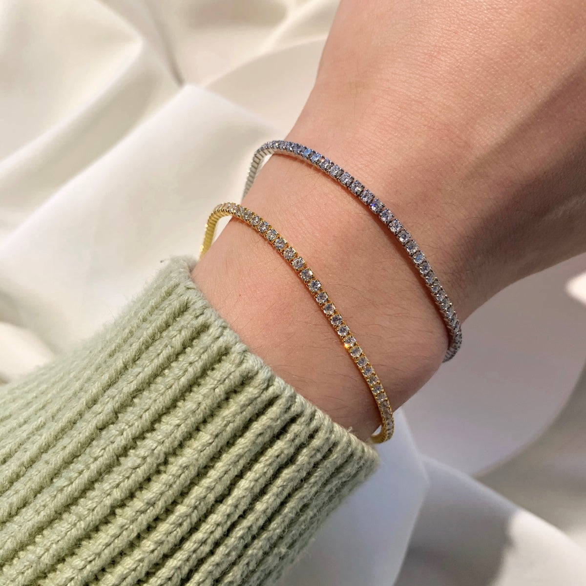 [Clara Jewels]Radiant Shinning Princess Cut Tennis Bracelet
