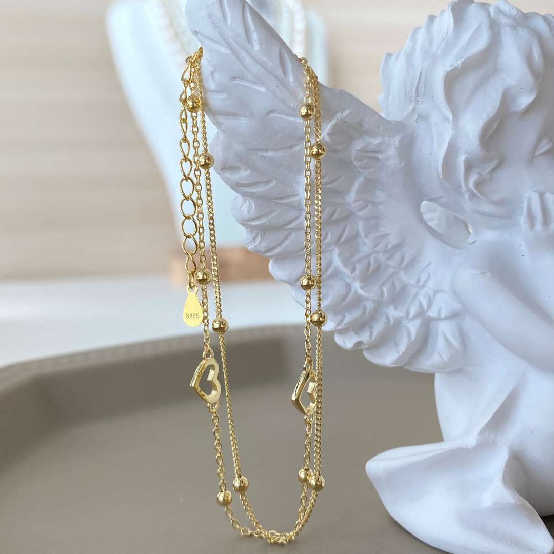 [Clara Jewels]Dainty Double Layer Love Heart Bracelet