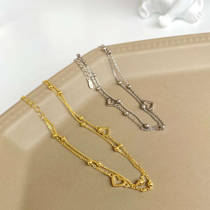 [Clara Jewels]Dainty Double Layer Love Heart Bracelet