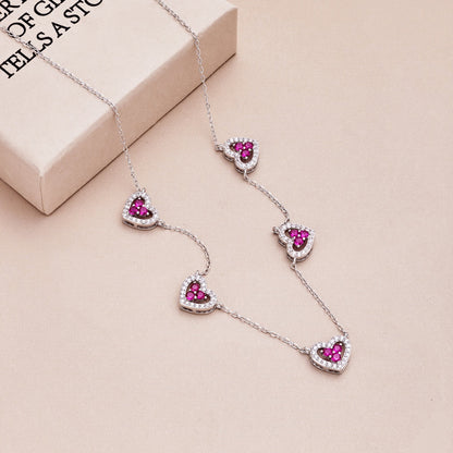 [Clara Jewels]Sparkling Five Heart Necklace