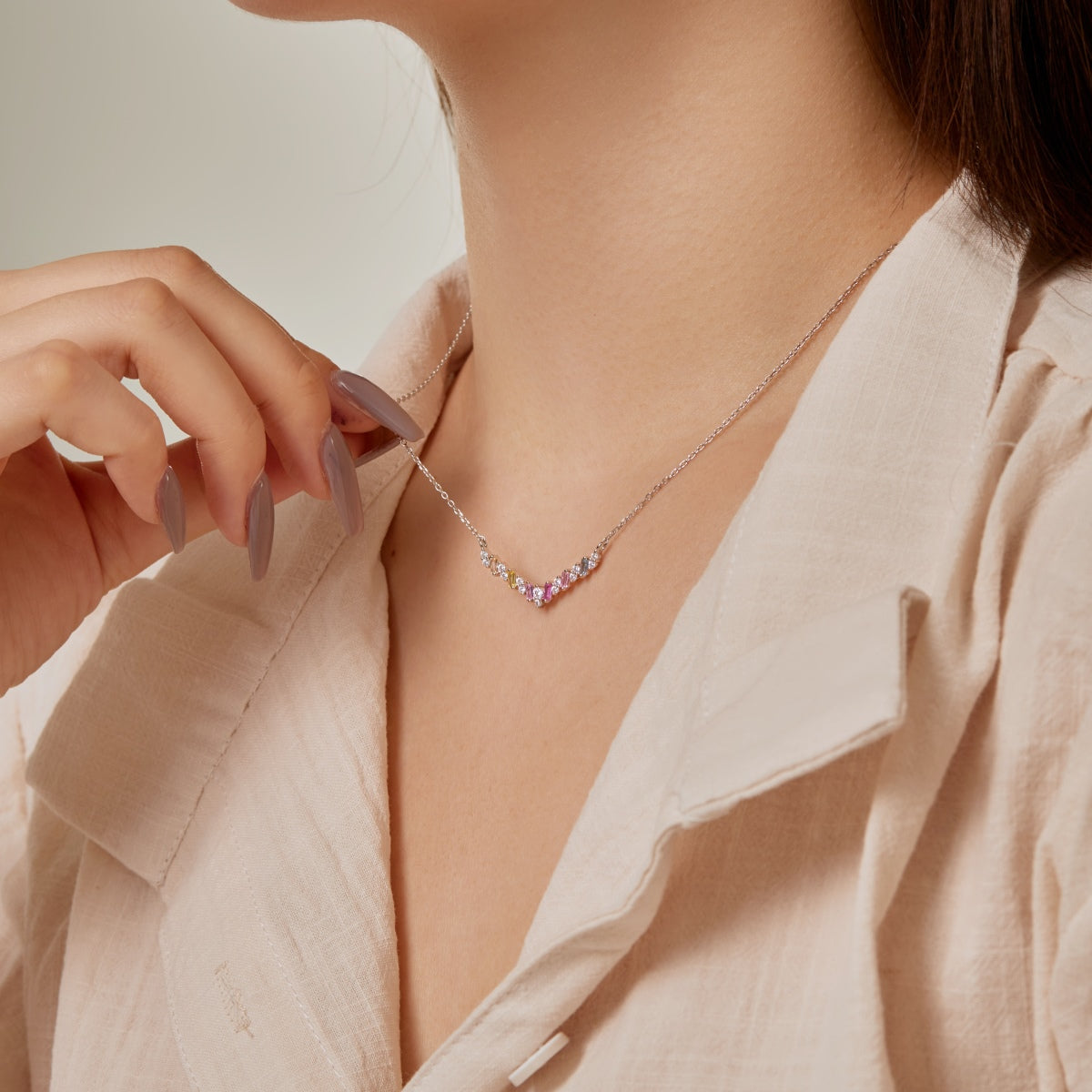 [Clara Jewels]Dazzling Rainbow Necklace
