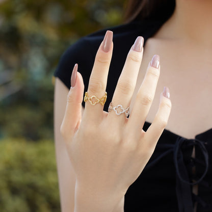 [Clara Jewels]Hollow Design Four-Leaf Clover Flower Shape Ring