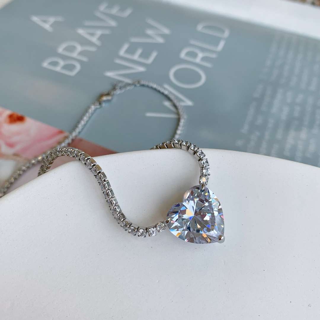 [Clara Jewels]8.0 Carat Versatile Colorful Sweet Heart-Shaped Tennis Necklace