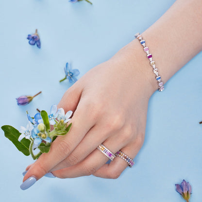 [Clara Jewels]Dainty Kaleidoscopic Emerald Cut Daily Ring