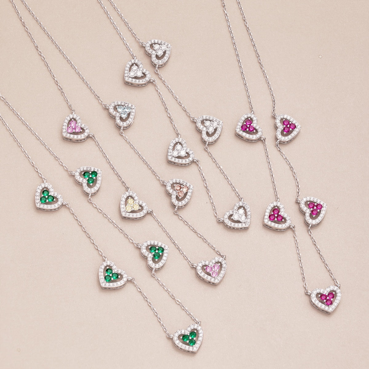 [Clara Jewels]Sparkling Five Heart Necklace