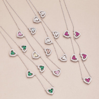 [Clara Jewels]Sparkling Five Heart Necklace