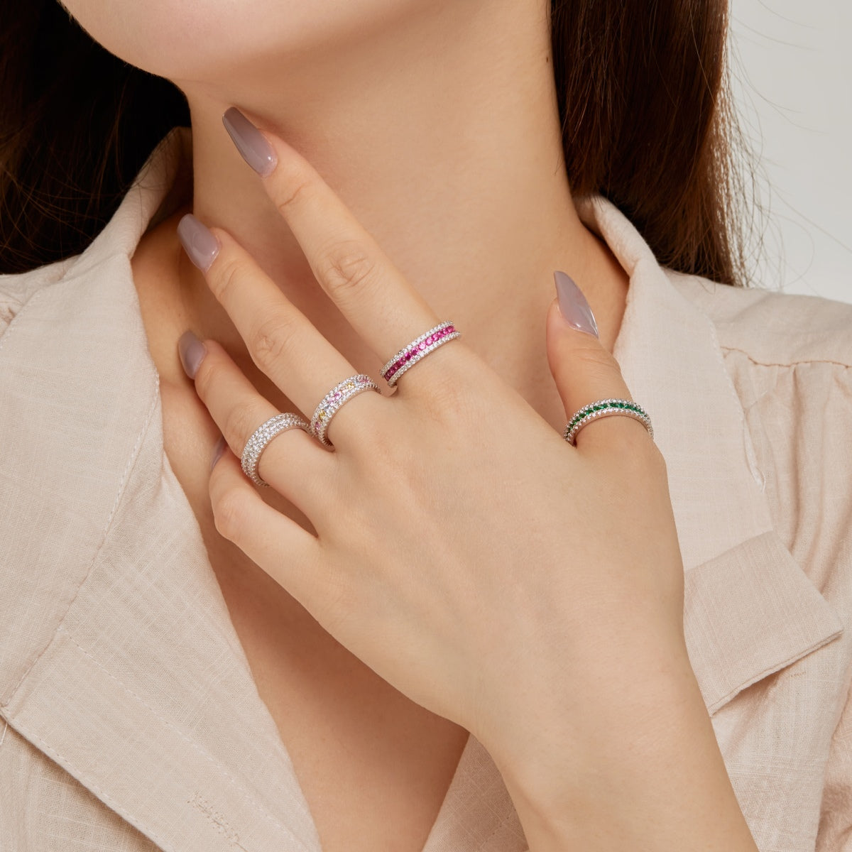 [Clara Jewels]Delicate Colorful Round Cut Daily Ring