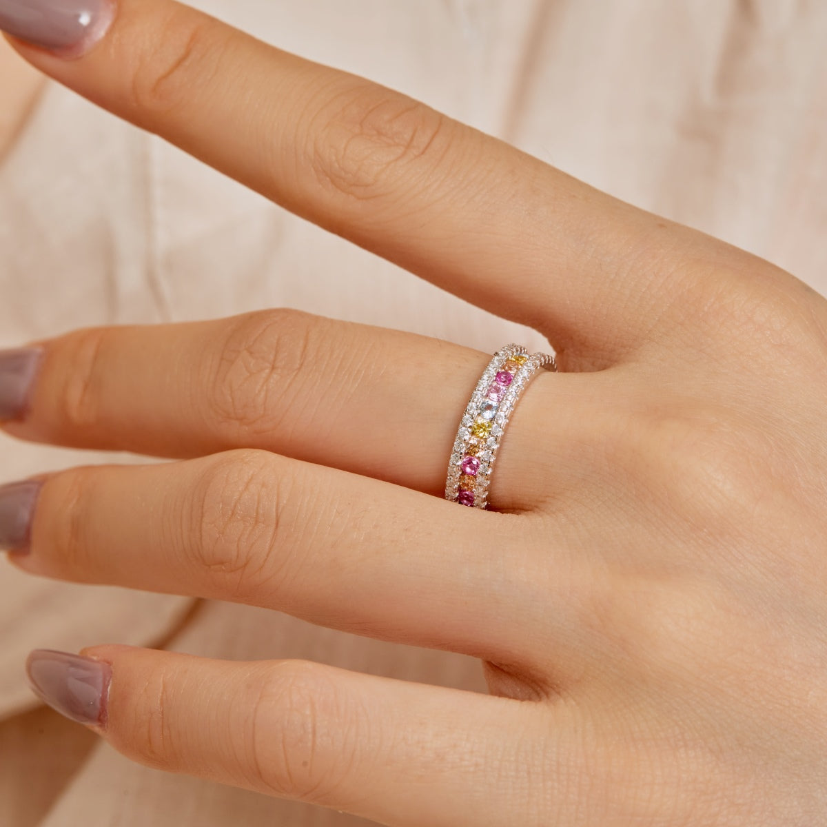 [Clara Jewels]Delicate Colorful Round Cut Daily Ring