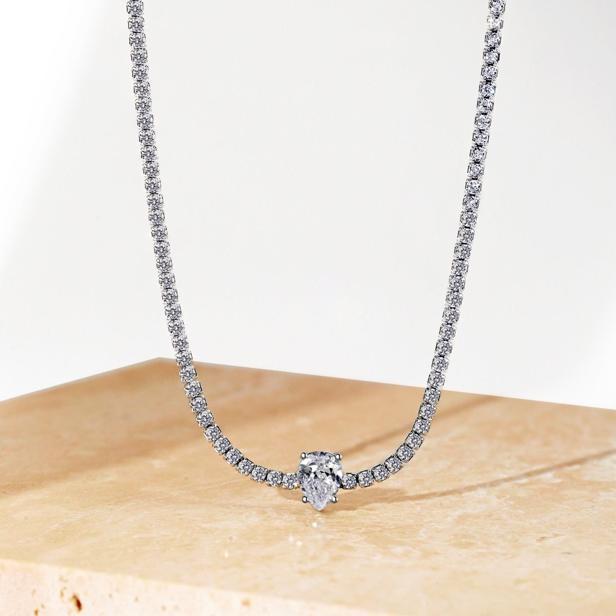 [Clara Jewels]1.0 carat Unique Pear Cut Tennis Necklace