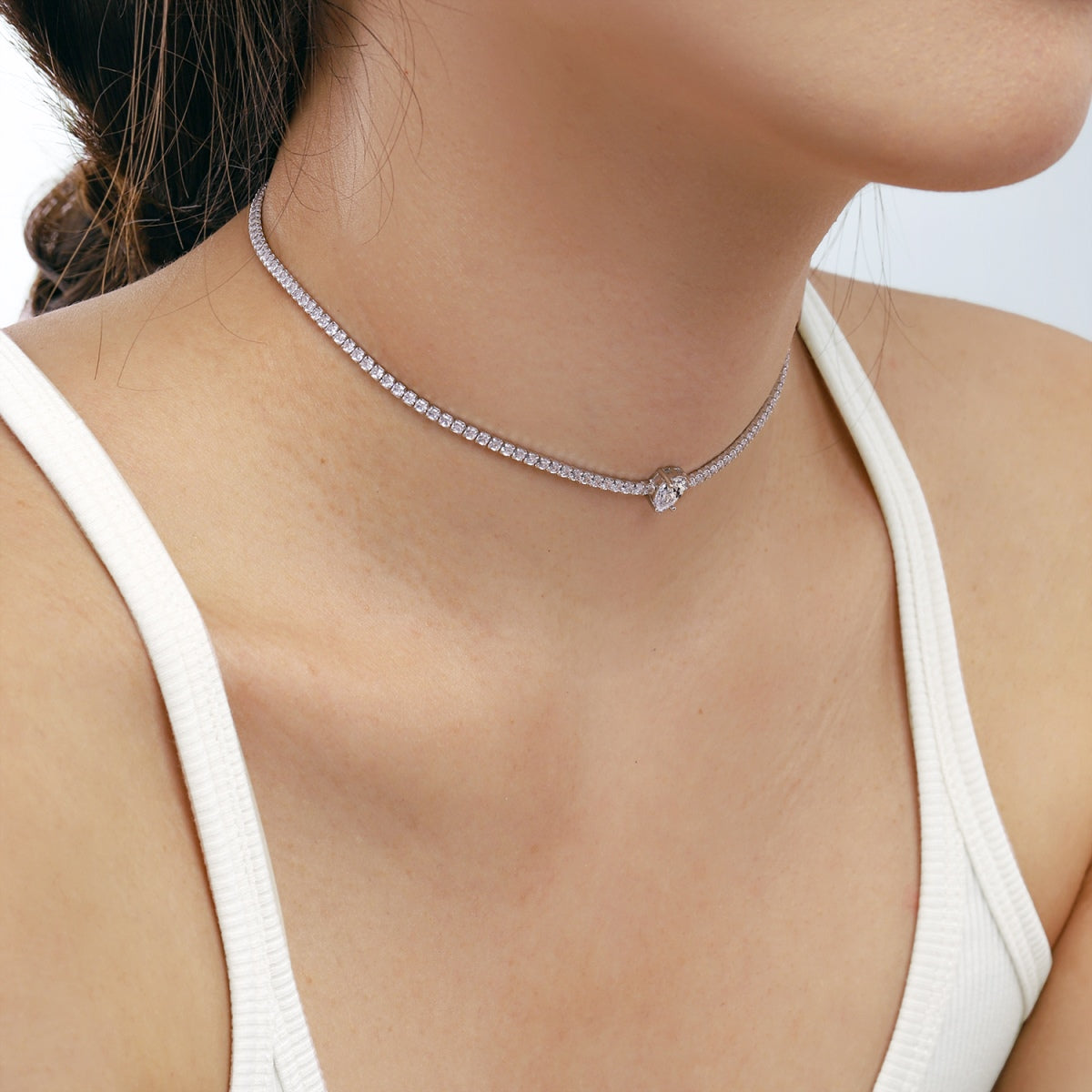 [Clara Jewels]1.0 carat Unique Pear Cut Tennis Necklace