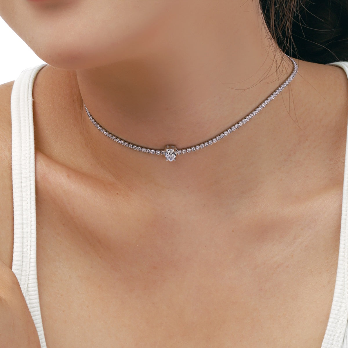 [Clara Jewels]1.0 carat Unique Pear Cut Tennis Necklace