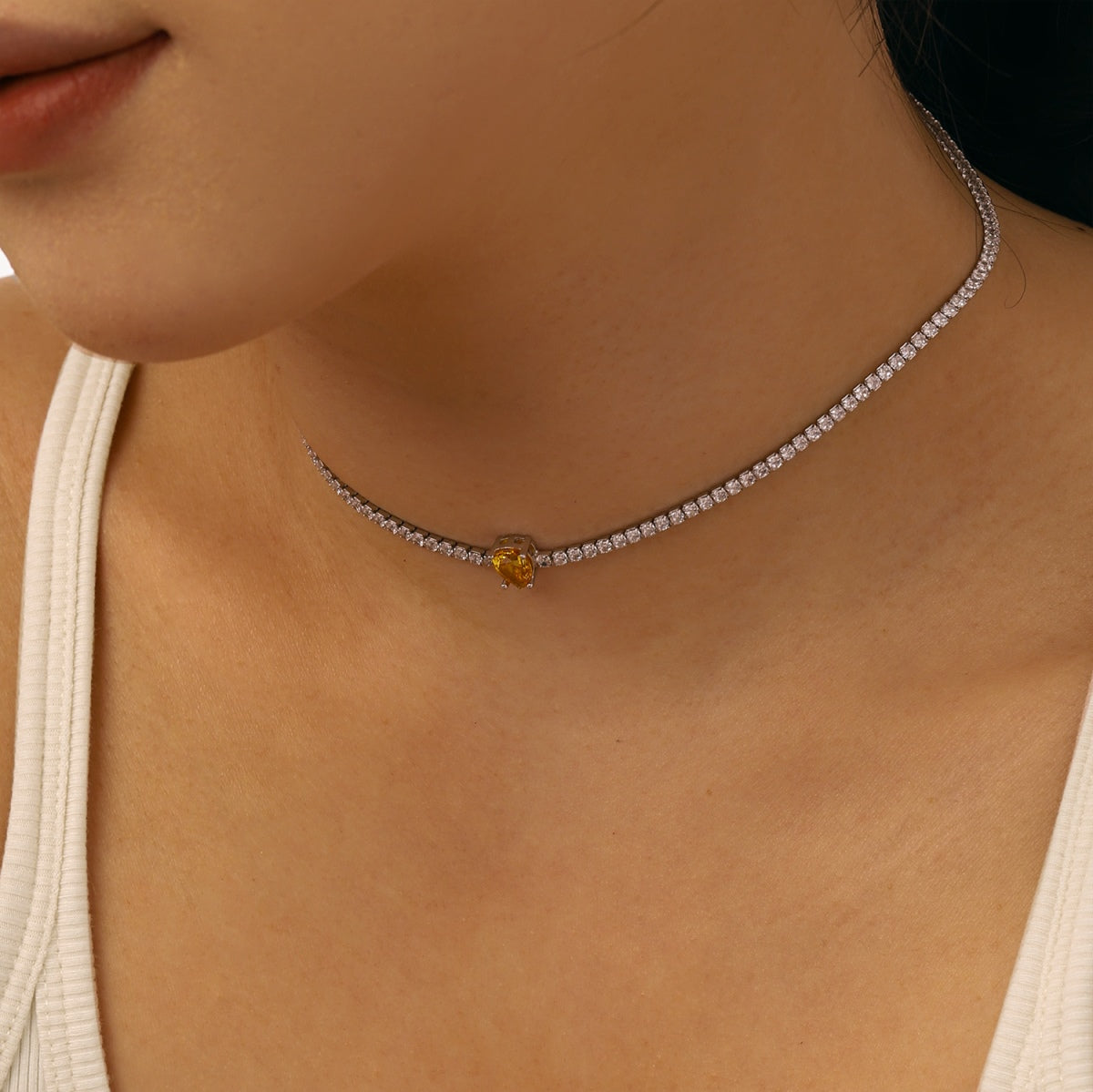 [Clara Jewels]1.0 carat Unique Pear Cut Tennis Necklace