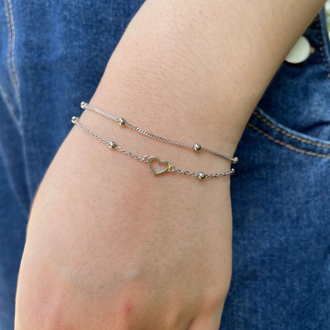 [Clara Jewels]Dainty Double Layer Love Heart Bracelet