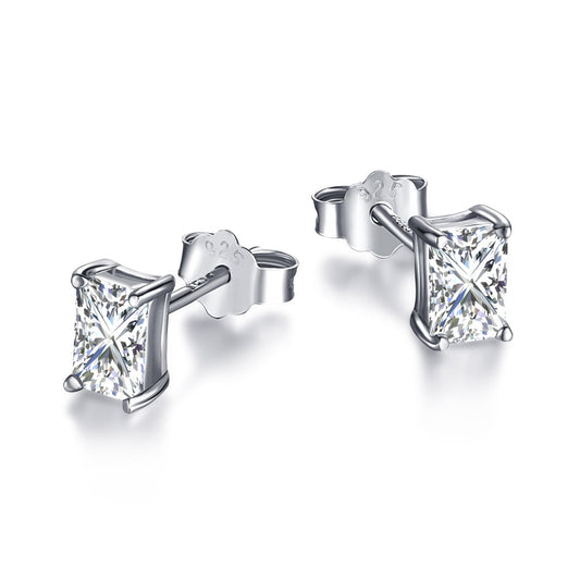 [Clara Jewels]Stylish Shiny Rectangular Center Stone Stud Earrings