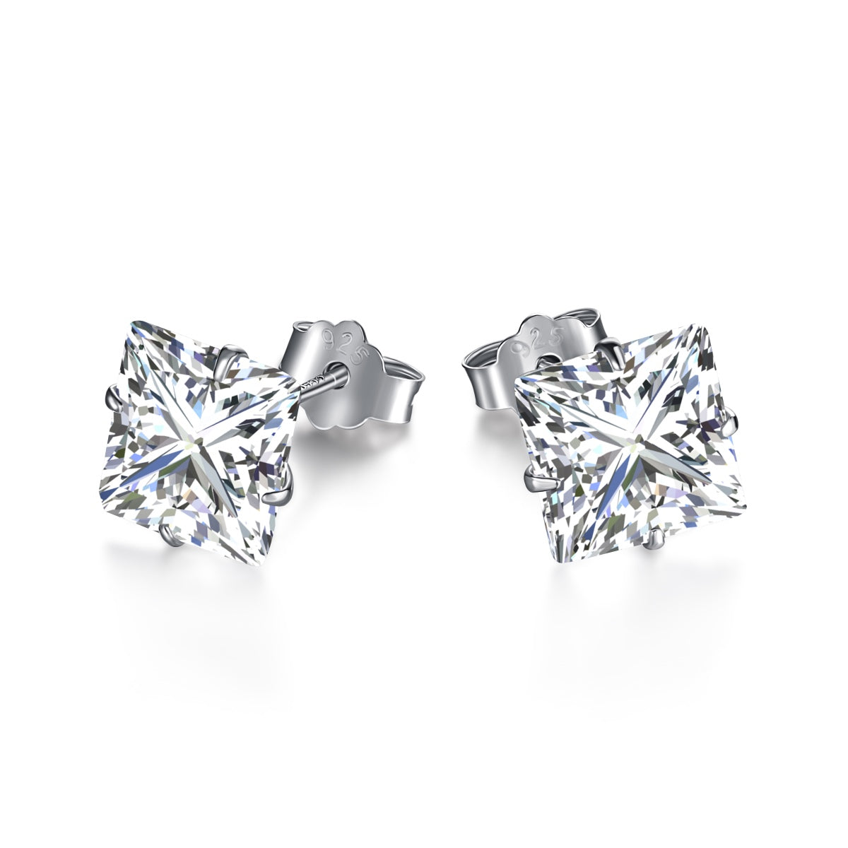 [Clara Jewels]Stylish Shiny Square Center Stone Stud Earrings