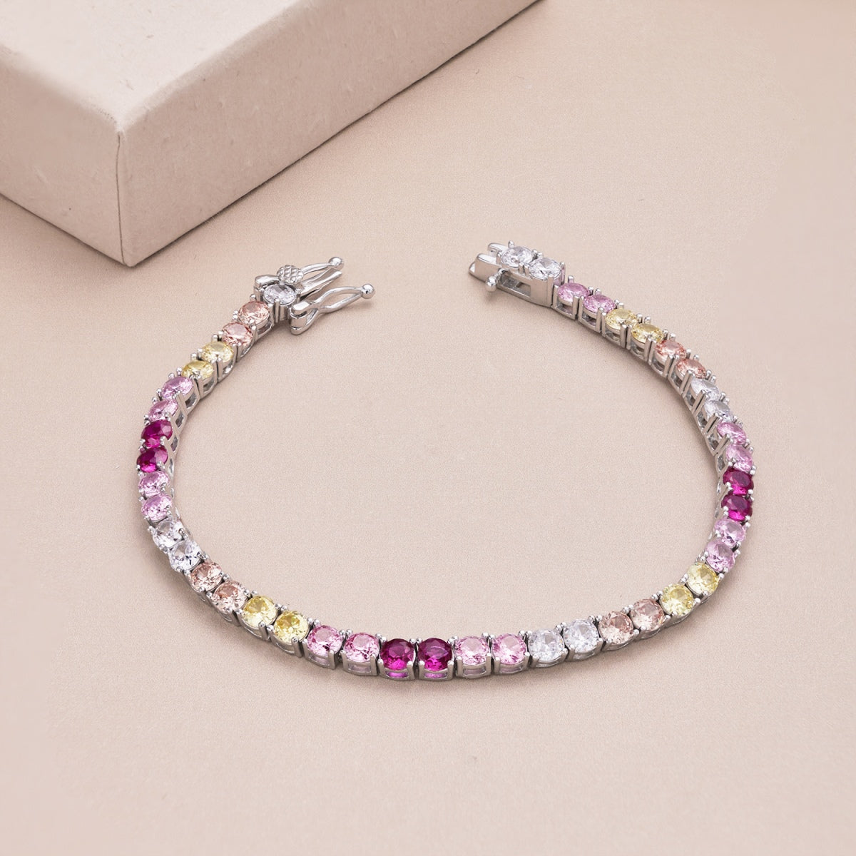 [Clara Jewels]Radiant Colorful Round Cut Tennis Bracelet