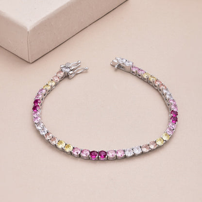 [Clara Jewels]Radiant Colorful Round Cut Tennis Bracelet
