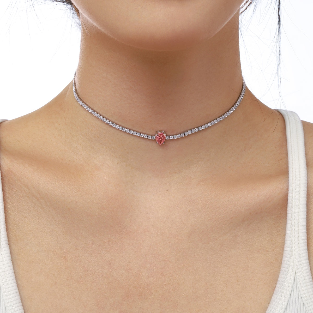 [Clara Jewels]1.0 carat Unique Pear Cut Tennis Necklace