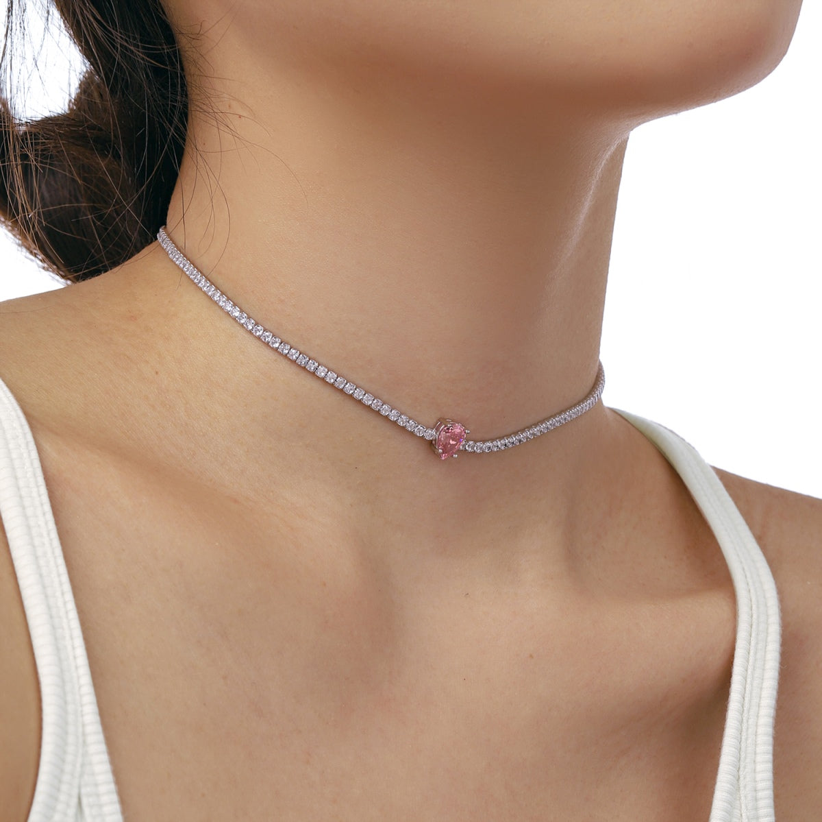 [Clara Jewels]1.0 carat Unique Pear Cut Tennis Necklace