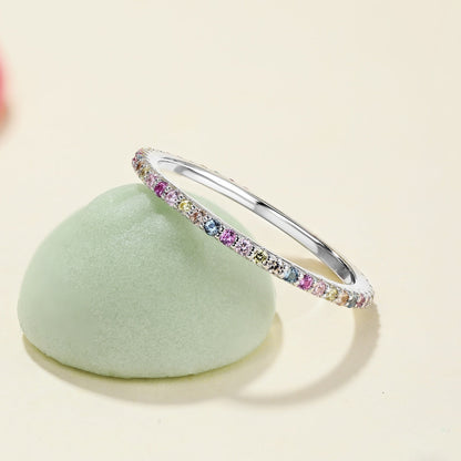 [Clara Jewels]Ornate Colorful Round Cut Tennis Ring
