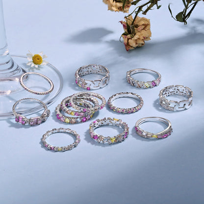 [Clara Jewels]Ornate Colorful Round Cut Tennis Ring