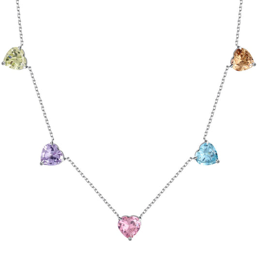 [Clara Jewels]Sparkling Colorful Heart Cut Necklace