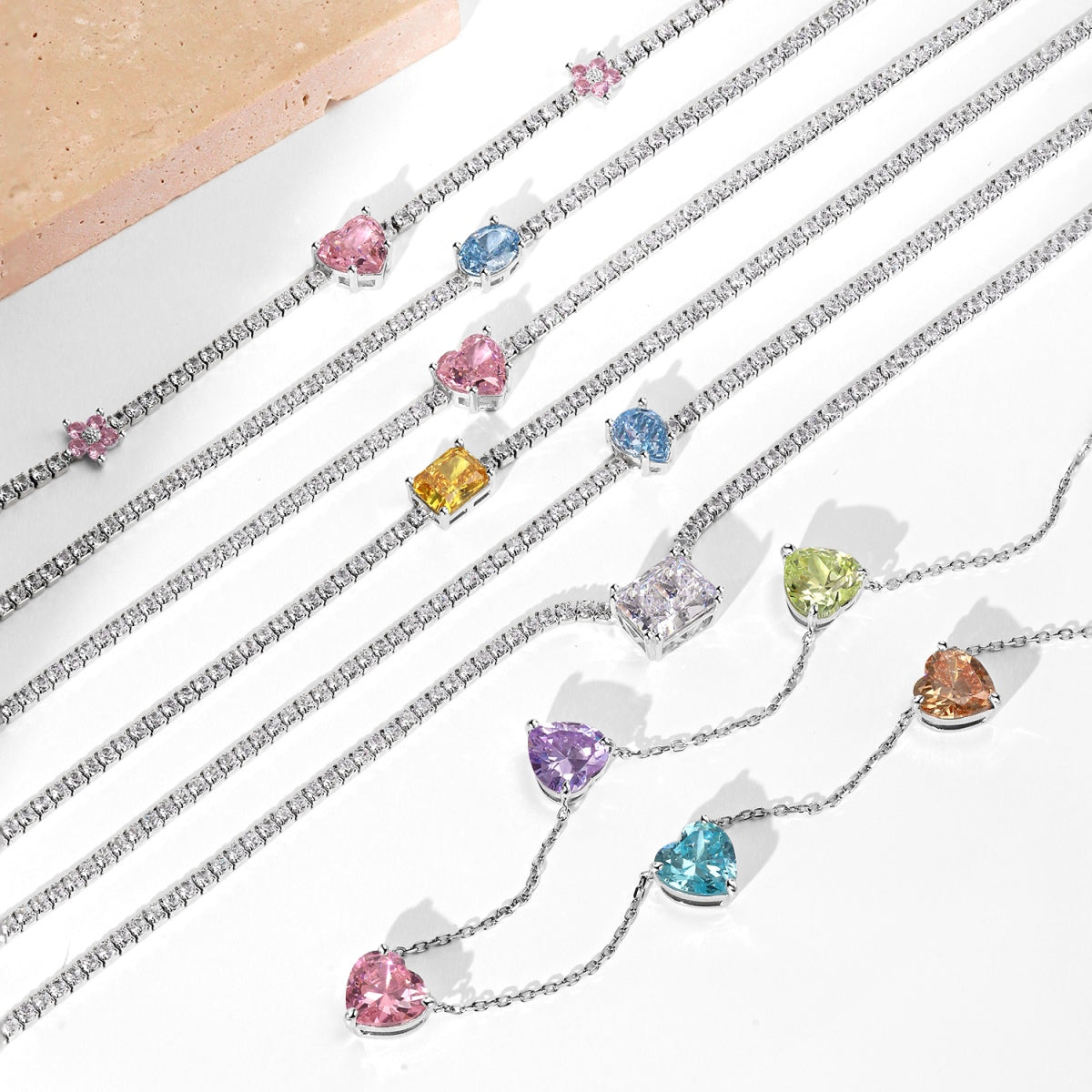 [Clara Jewels]Dazzling Pink Heart Flower Necklace
