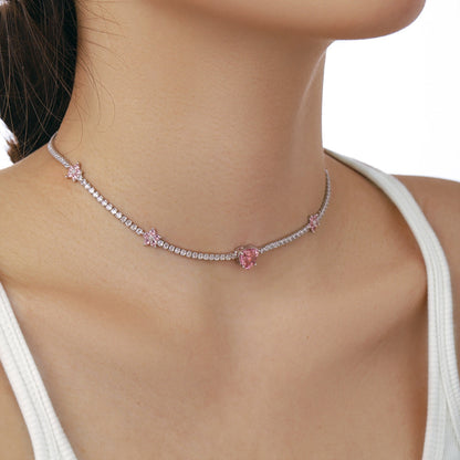 [Clara Jewels]Dazzling Pink Heart Flower Necklace