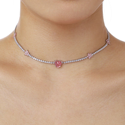 [Clara Jewels]Dazzling Pink Heart Flower Necklace
